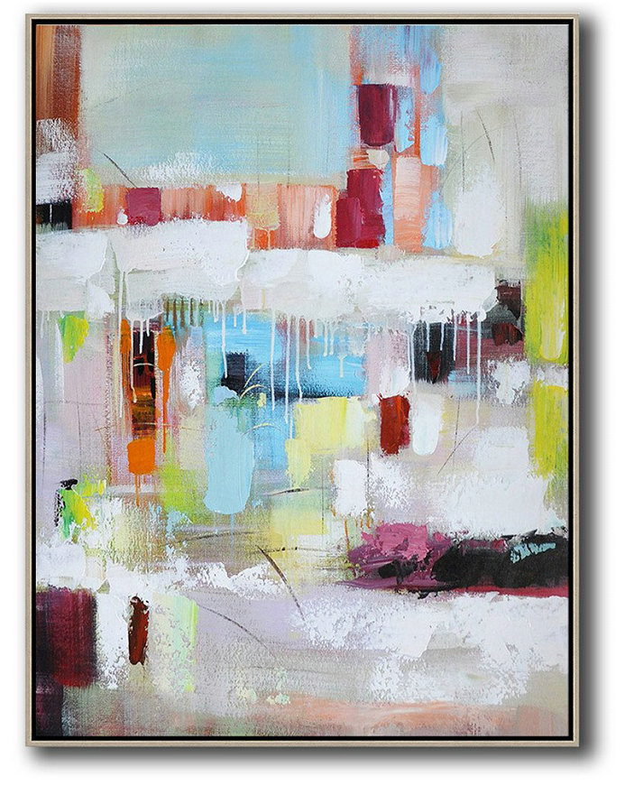 Large Abstract Art,Vertical Palette Knife Contemporary Art,Huge Abstract Canvas Art,Blue,White,Red,Orange,Light Green.Etc